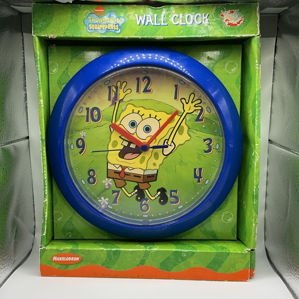 2004 Viacom Vintage SpongeBob SquarePants Wall Clock Nickelodeon Blue New in Box